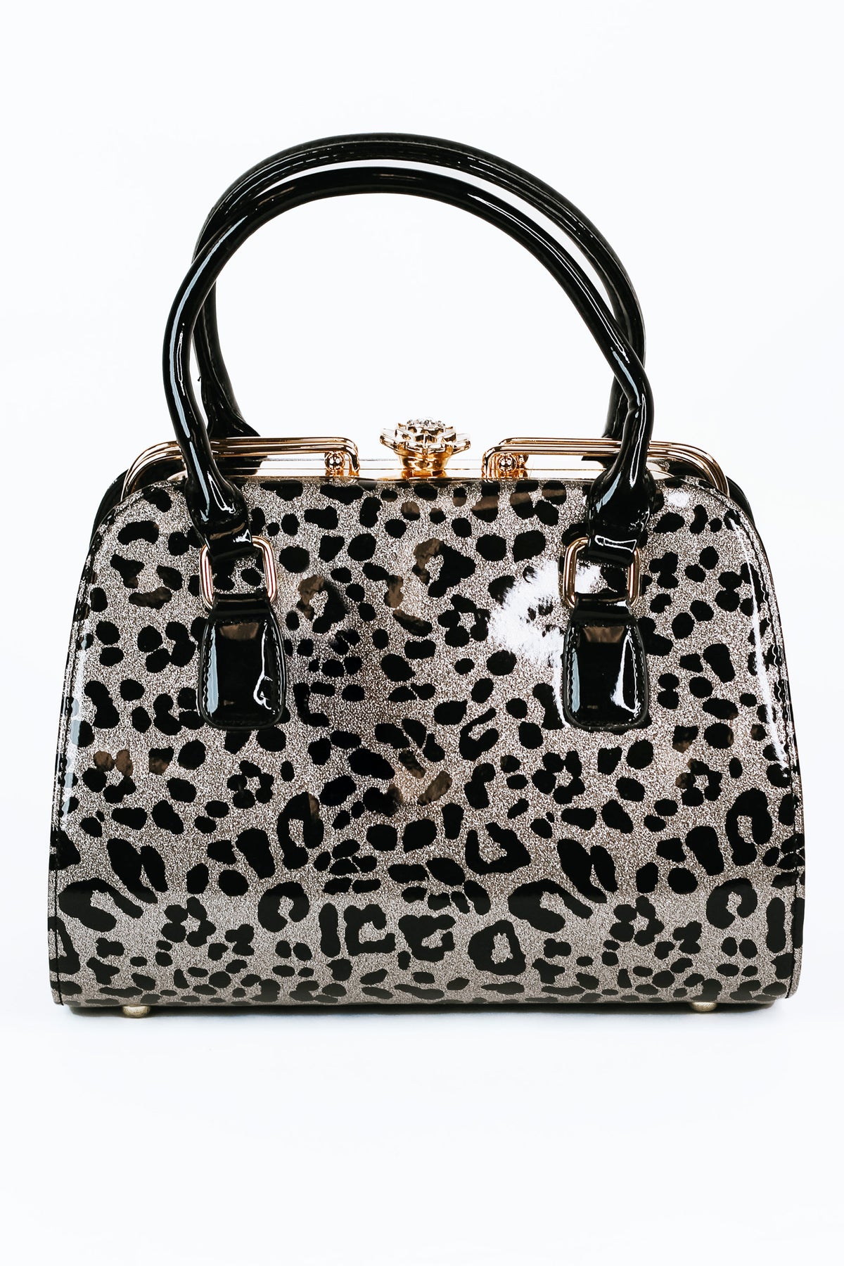 Leopard Print Floral Latch Purse w/ Gold Accent