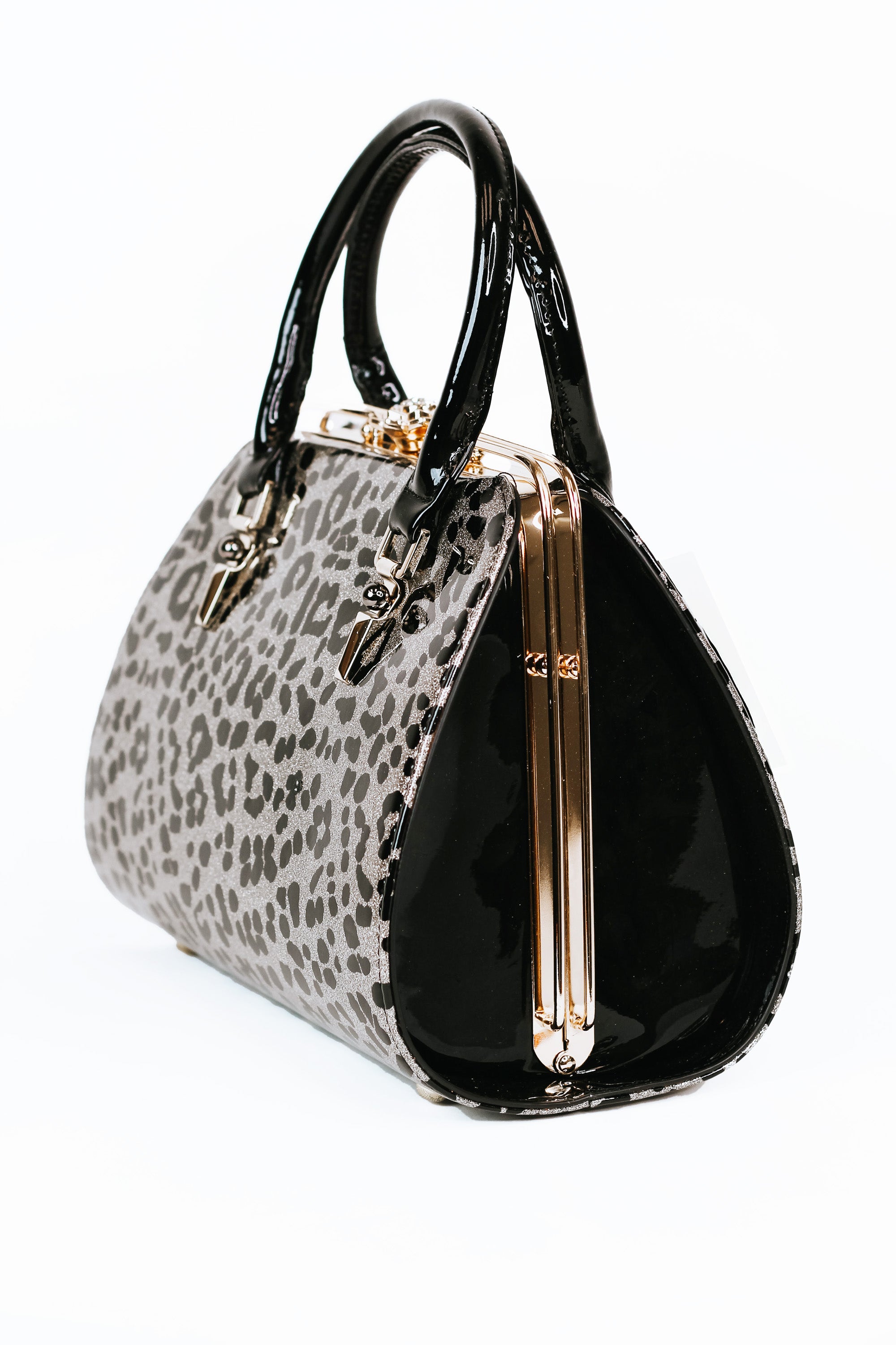 Leopard Print Floral Latch Purse w/ Gold Accent