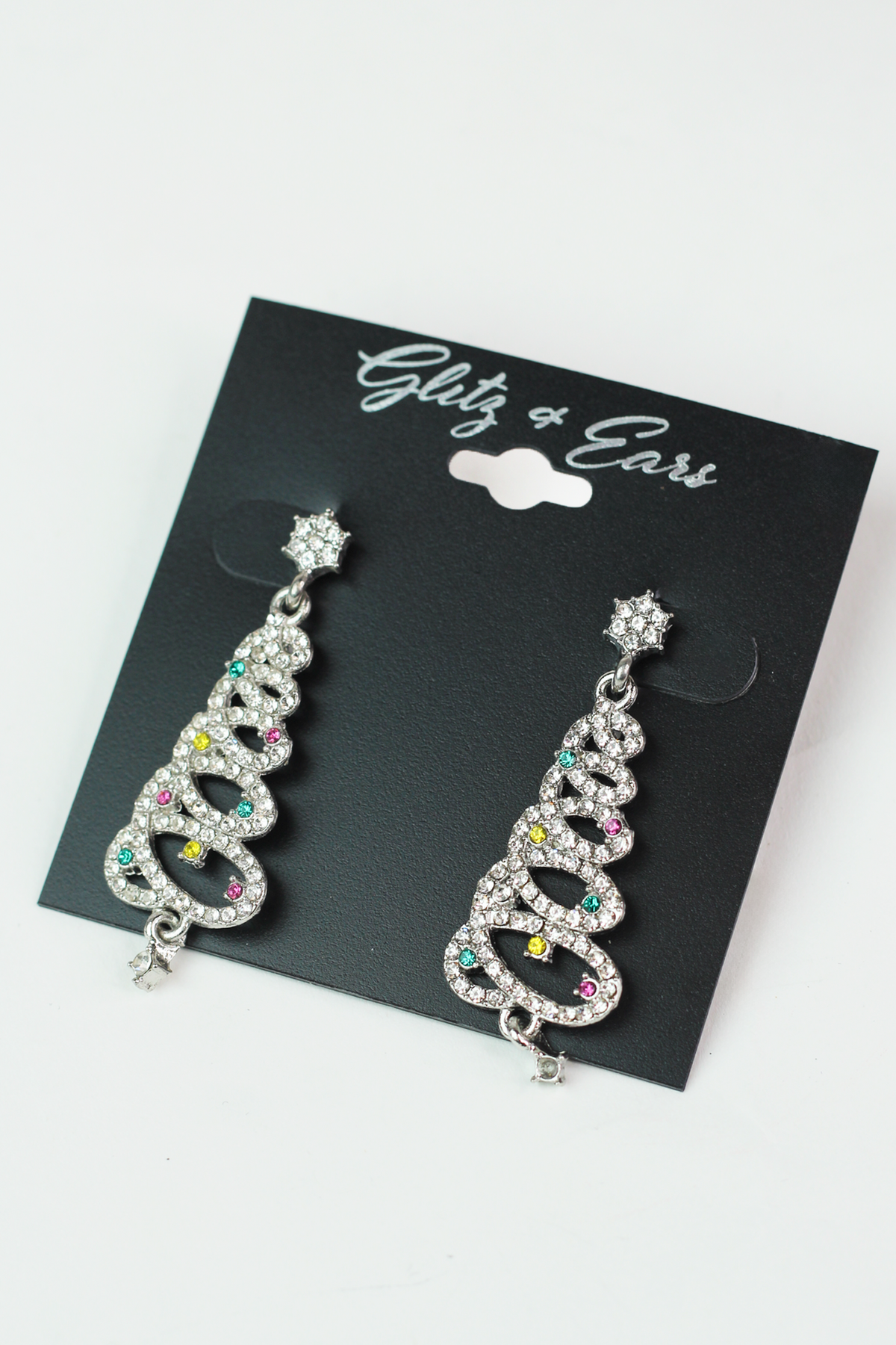 Rhinestone Doodles Christmas Tree Dangling Earrings