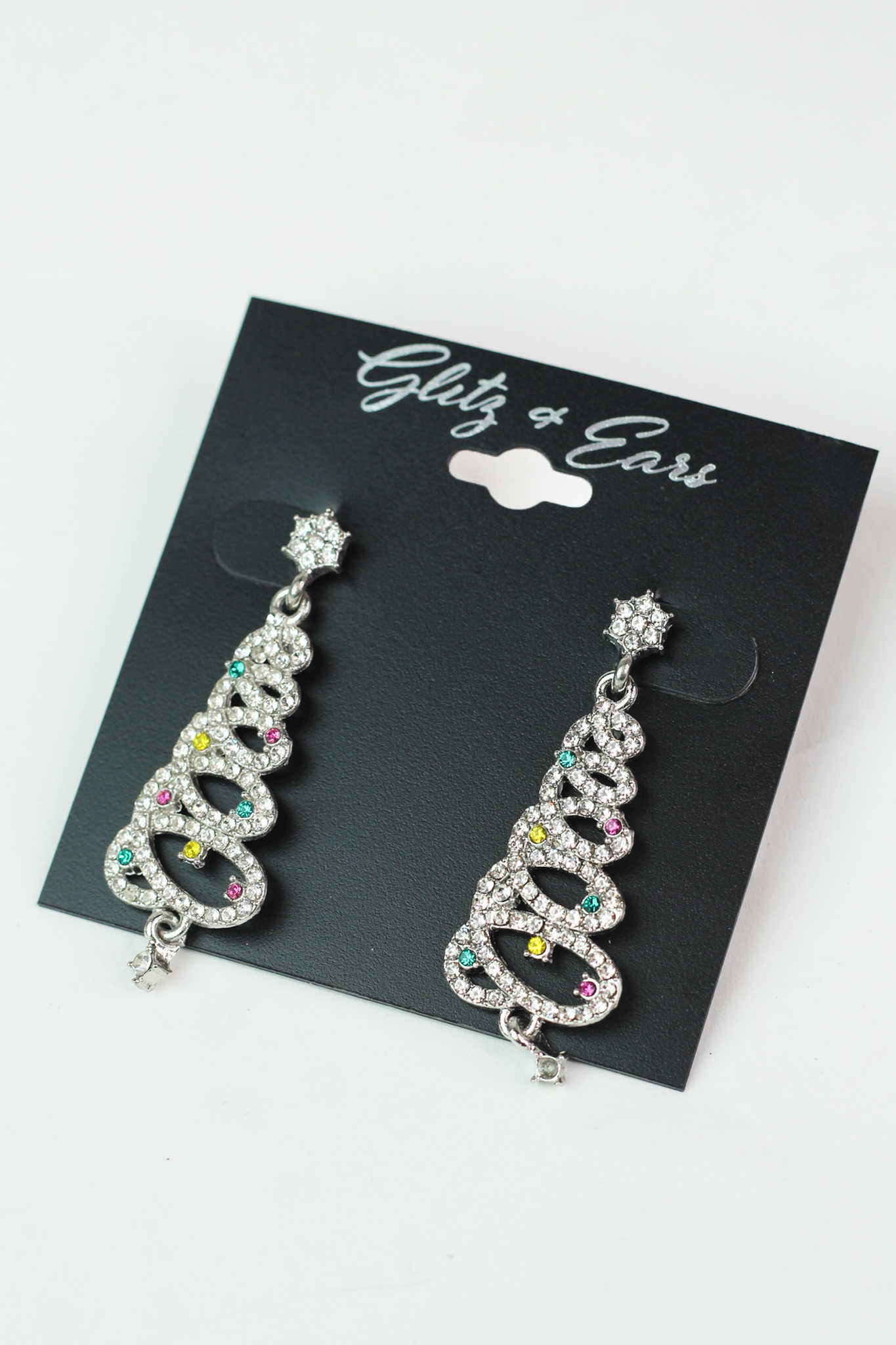 Rhinestone Doodles Christmas Tree Dangling Earrings