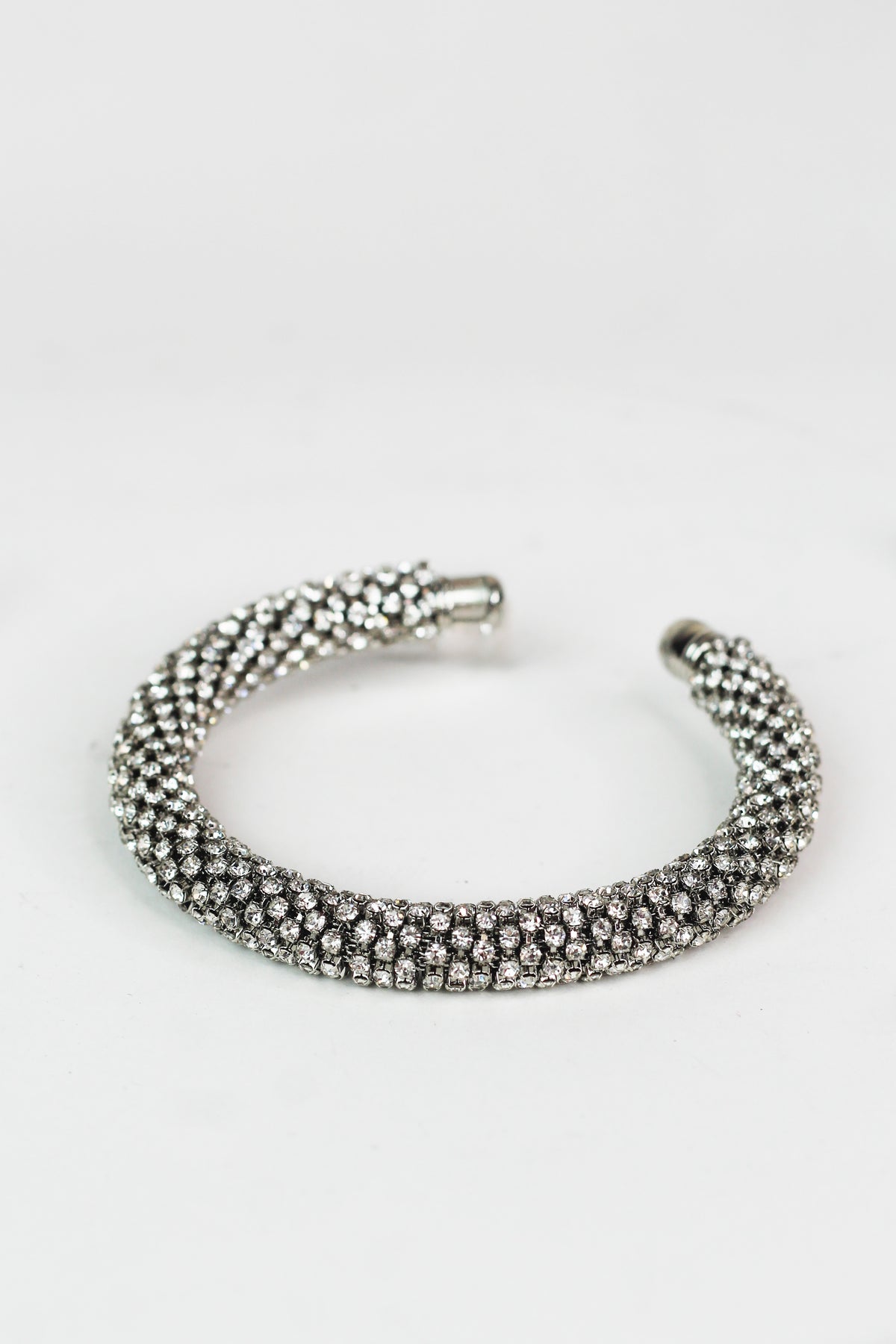 Thick Slant Row Rhinestone Open Bangle