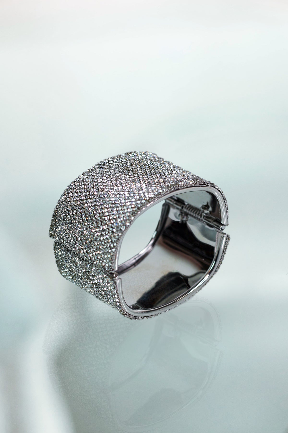All Rhinestone Thick Metal Cuff Bracelet
