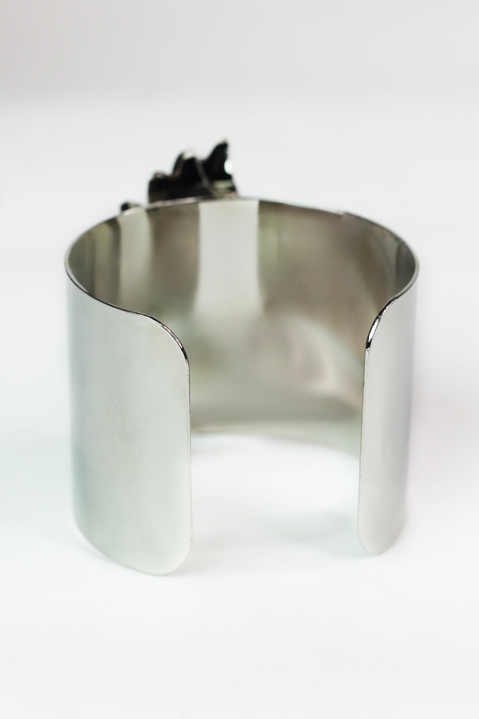 Metal & Rhinestone Flower Wide Cuff Bracelet
