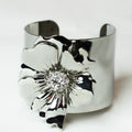 Metal & Rhinestone Flower Wide Cuff Bracelet