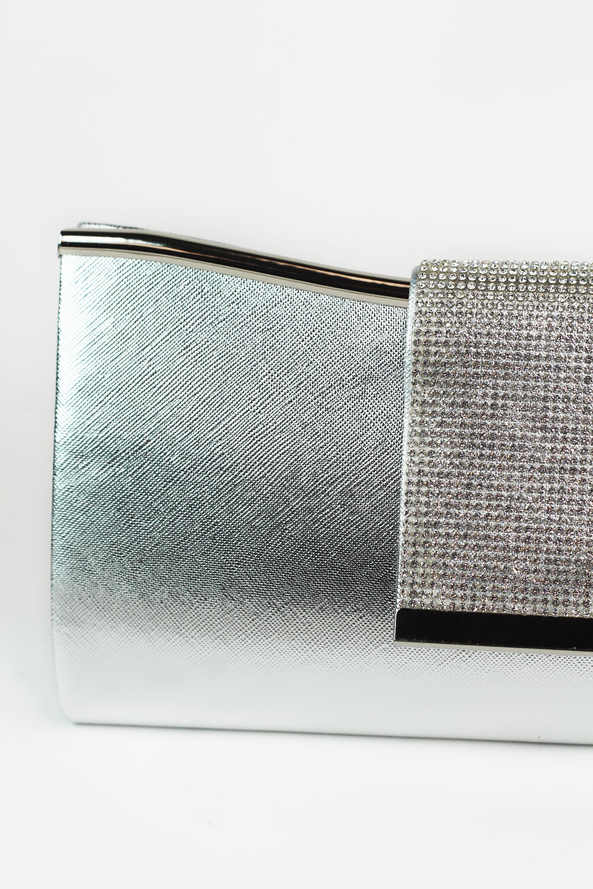 Faux Leather Clutch w/ Wide Rhinestone Closure