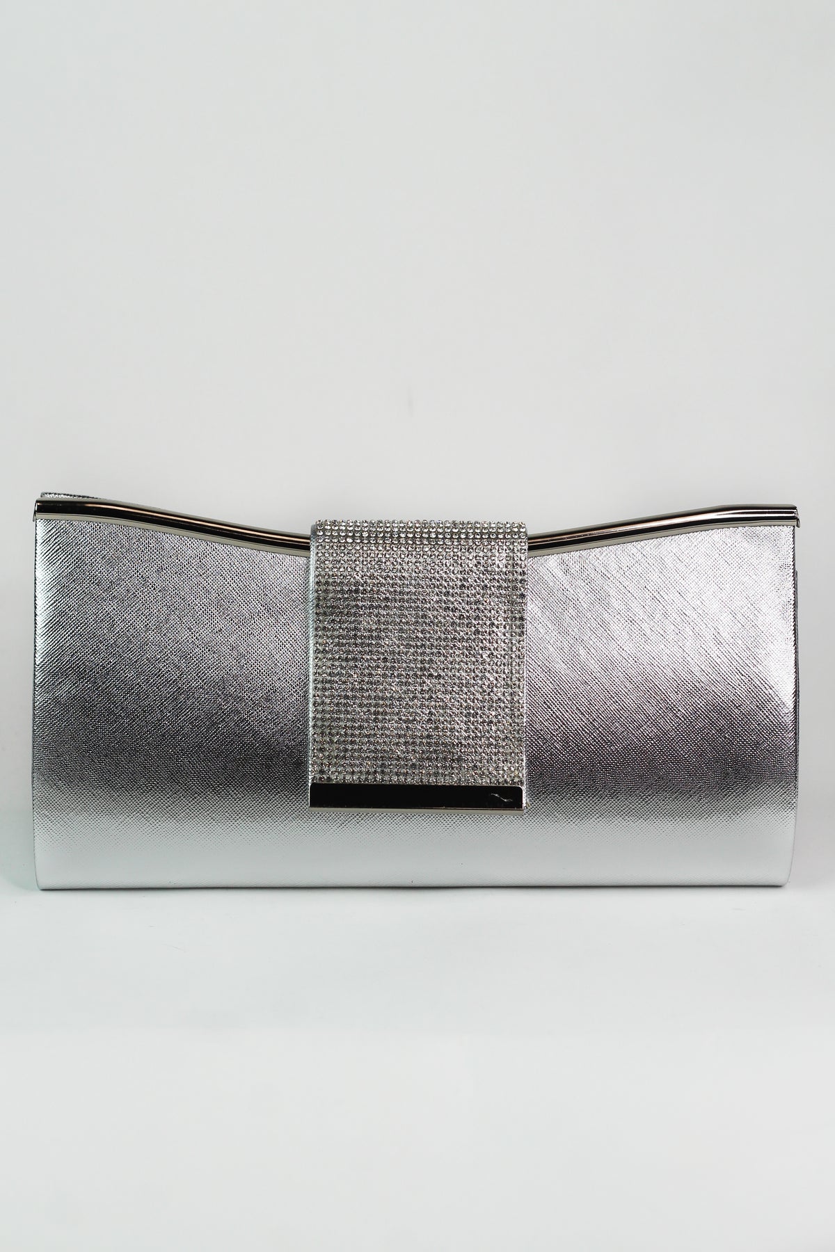 Faux Leather Clutch w/ Wide Rhinestone Closure