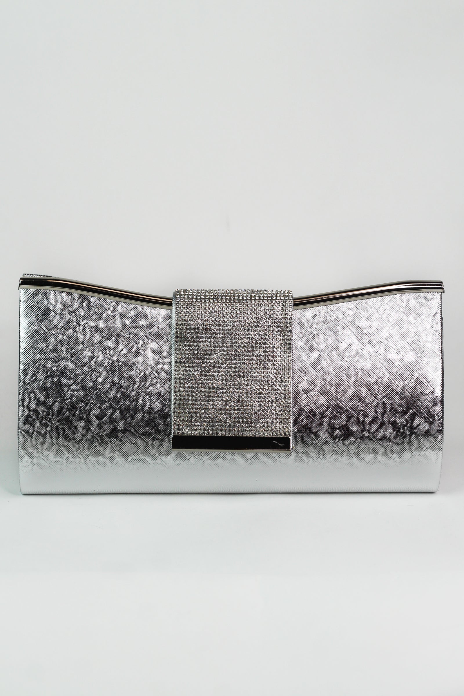 Faux Leather Clutch w/ Wide Rhinestone Closure