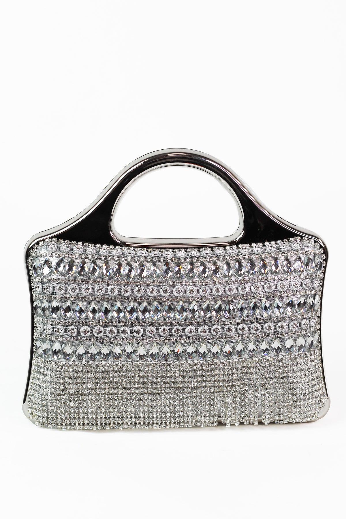 Multi Shape Rhinestone Clutch w/ Fringe Bottom