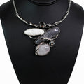 Hammered Metal & Stones Bib Necklace