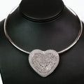 Large Rhinestone Indent Heart Metal Collar Necklace