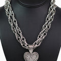 Metal & Rhinestone Heart Pendant Double Chain Necklace