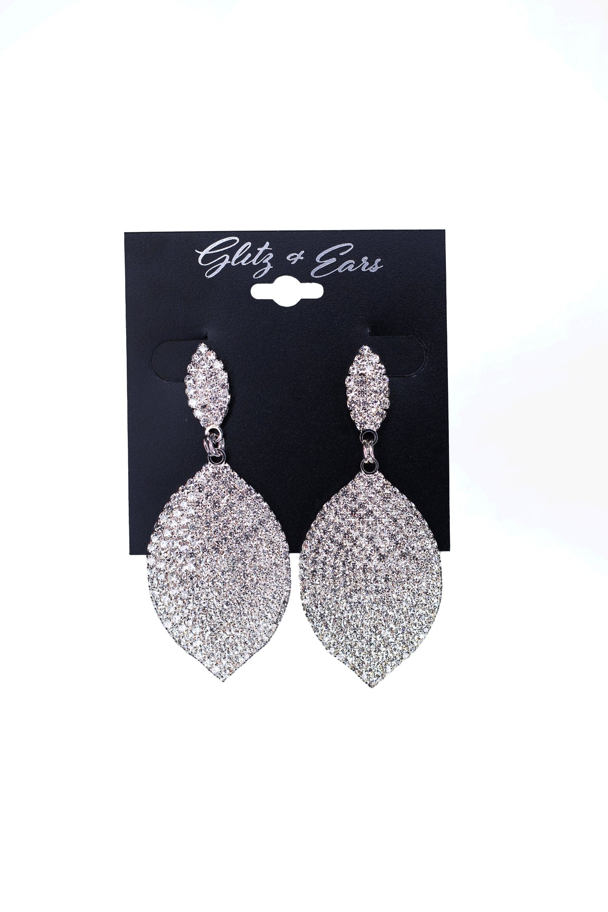 Rhinestone Paved Front Oval Point Dangling Earrings