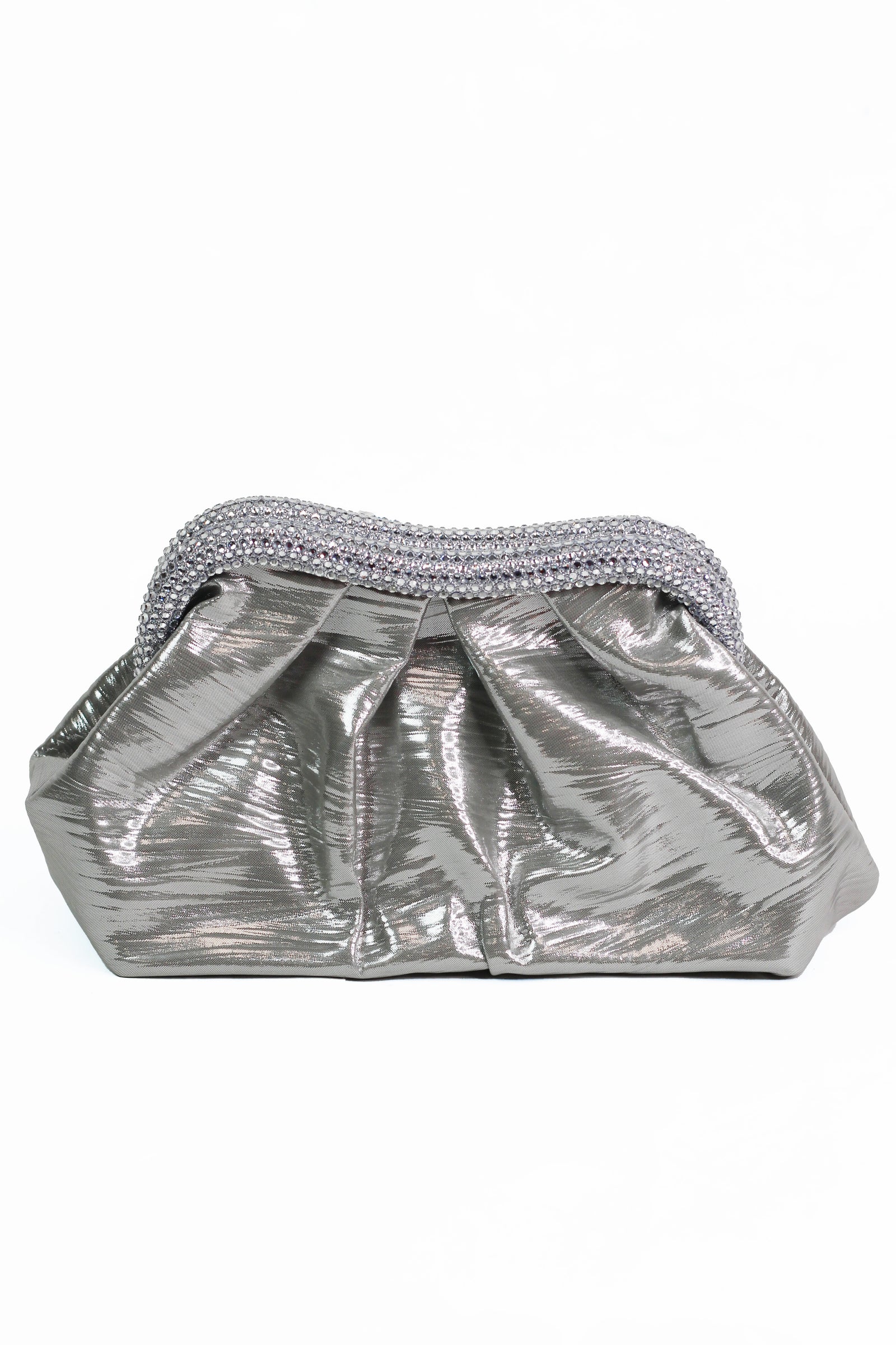 Metallic Rhinestone Push Close Clutch