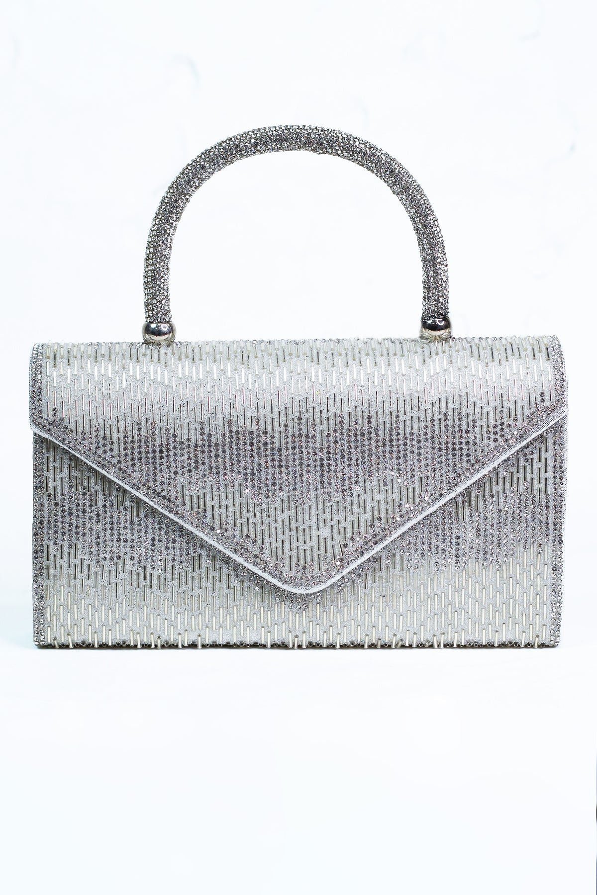 Rhinestone & Bugle Bead Covered Envelope Clutch w/ Rope Handle