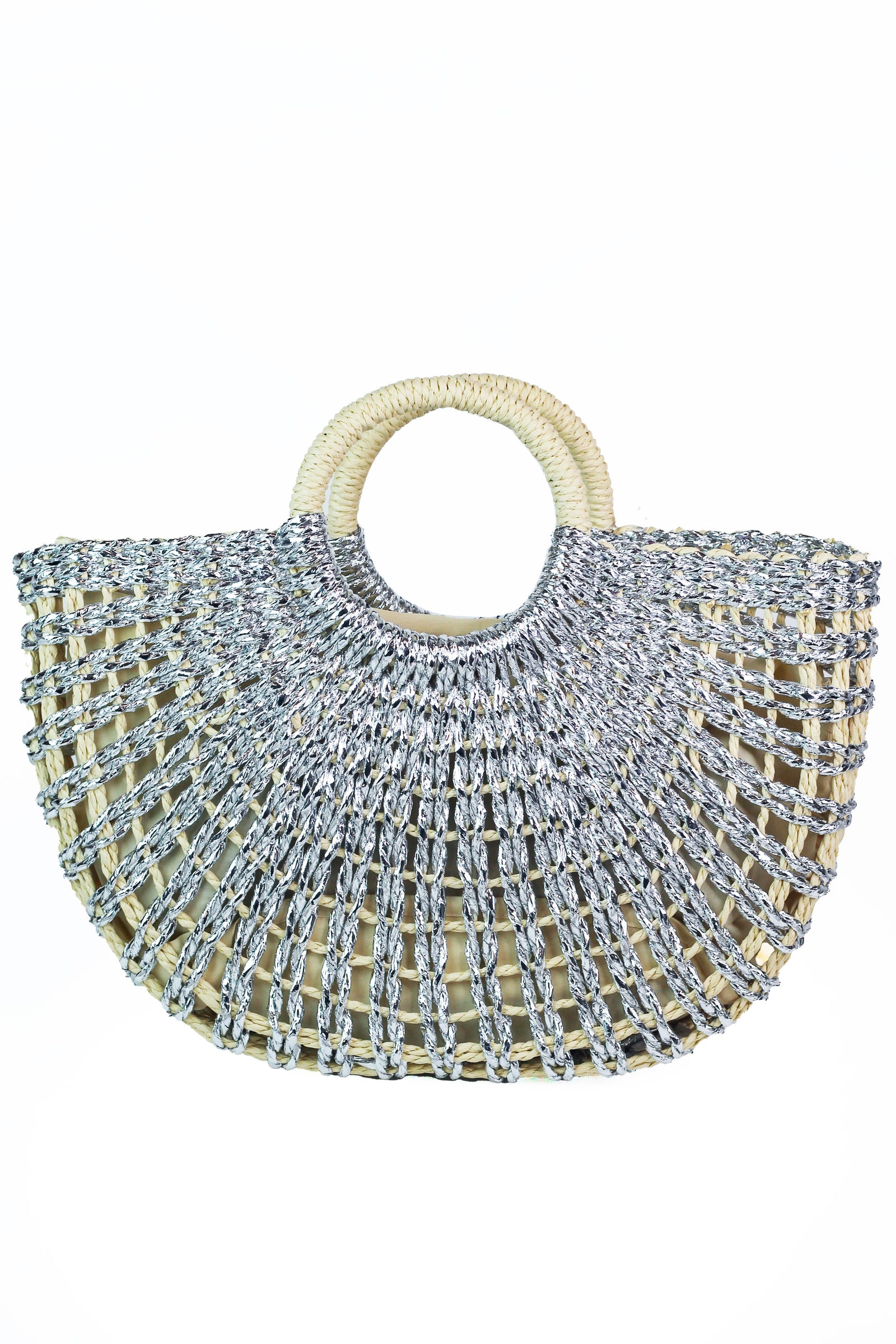 Metallic Raffia Handbag w/ Circle Handles