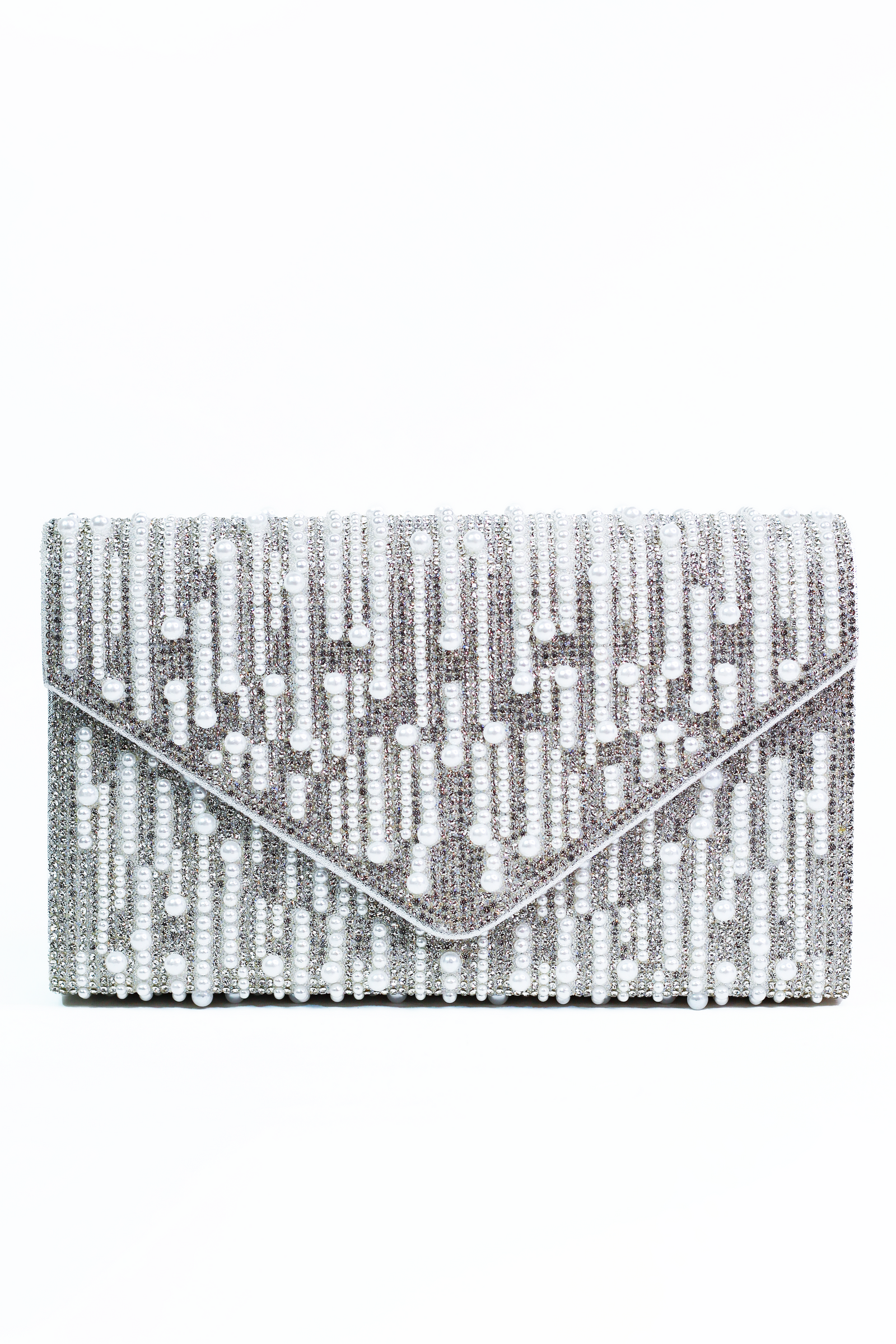 Rhinestone & Multi Size Pearl Stripes Envelope Clutch - Glitz & Ears Boutique