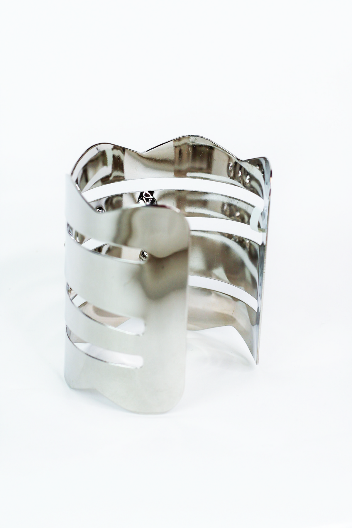 Wide 4 Metal Band Cuff w/ Rhinestone Accent