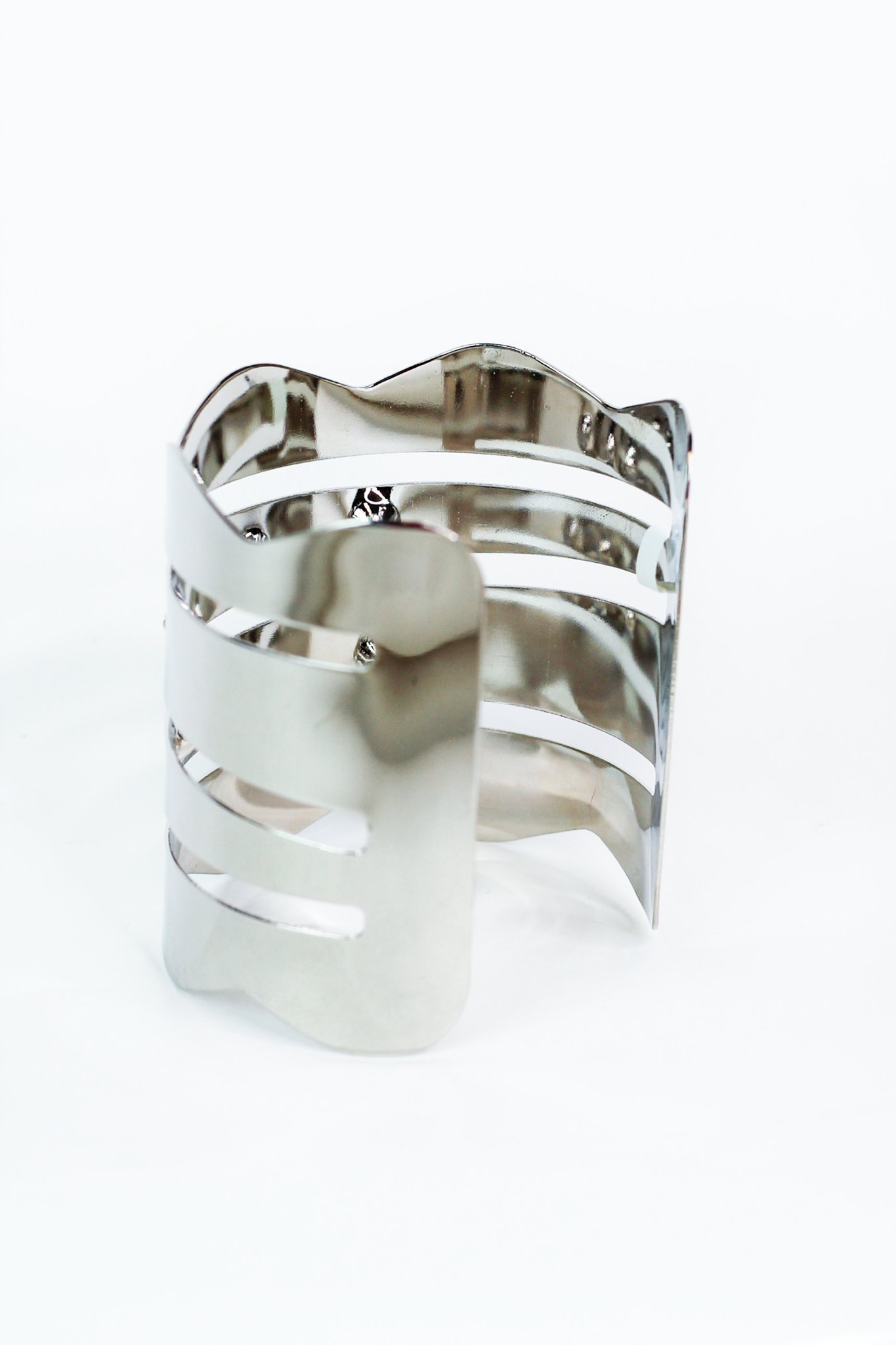 Wide 4 Metal Band Cuff w/ Rhinestone Accent