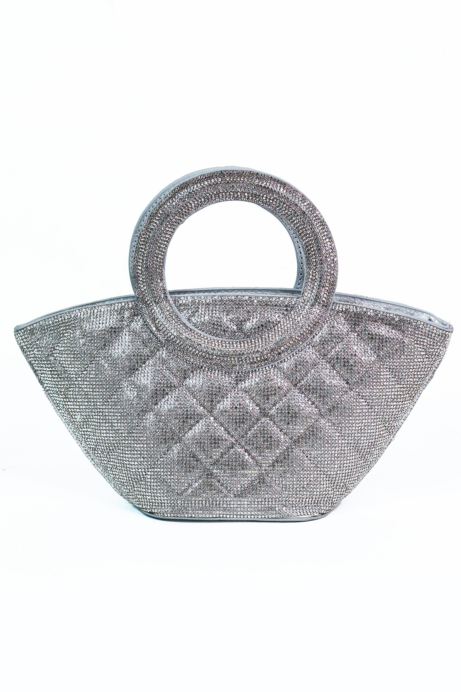 Triangle Rhinestone Evening Bag W/ Double Rounded Handle