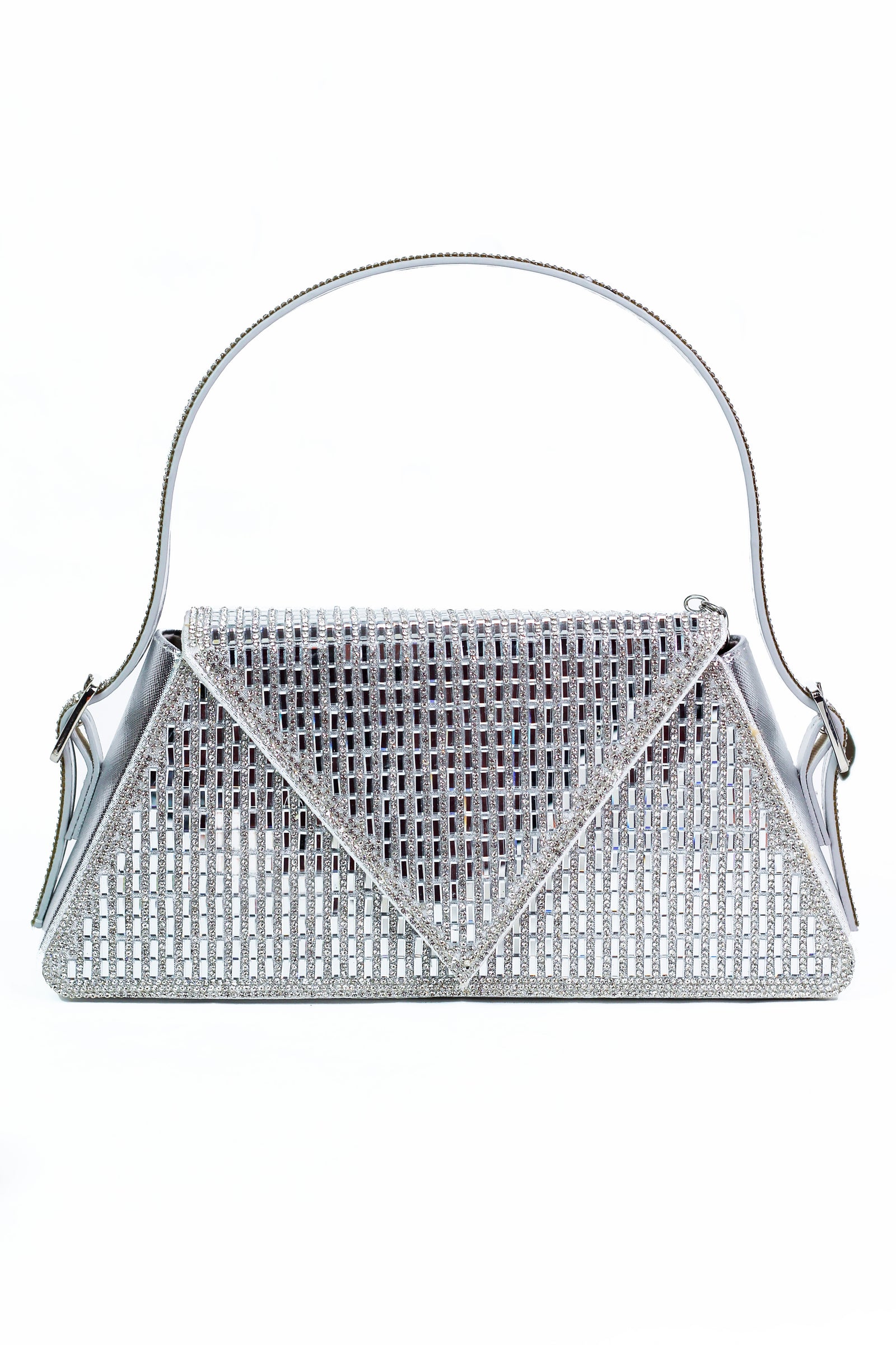 Baguette & Rhinestone Covered Triangle Single Handle Evening Bag