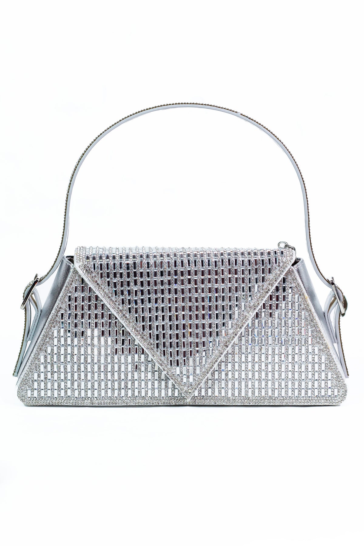 Baguette & Rhinestone Covered Triangle Single Handle Evening Bag