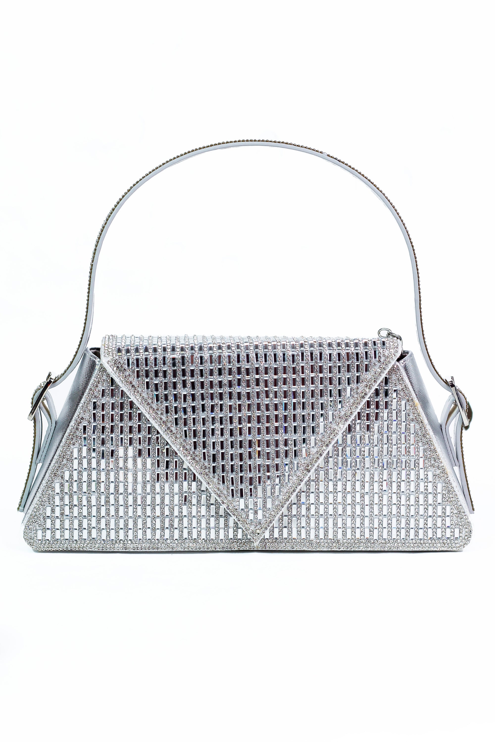 Baguette & Rhinestone Covered Triangle Single Handle Evening Bag