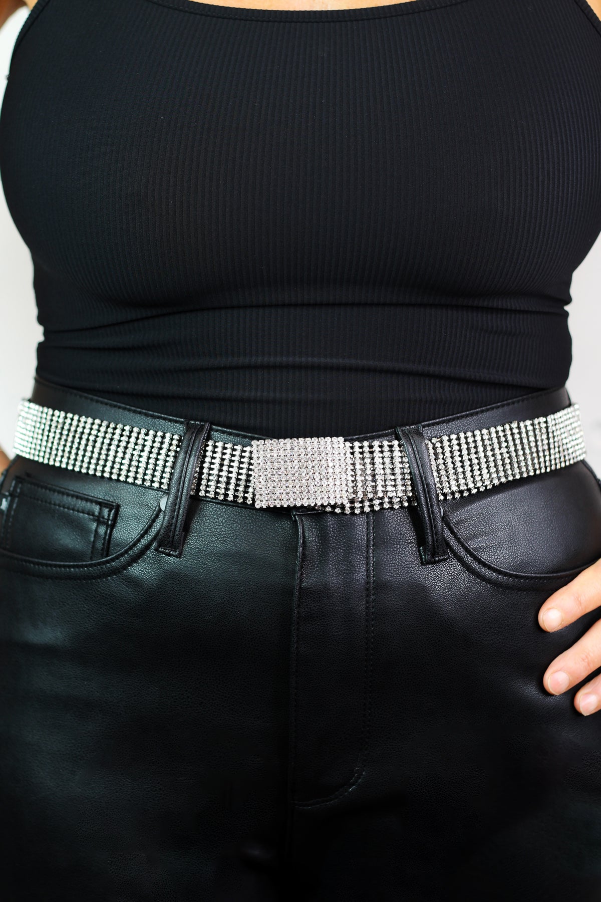 Rhinestone Mesh Belt w/ Rectangle Buckle