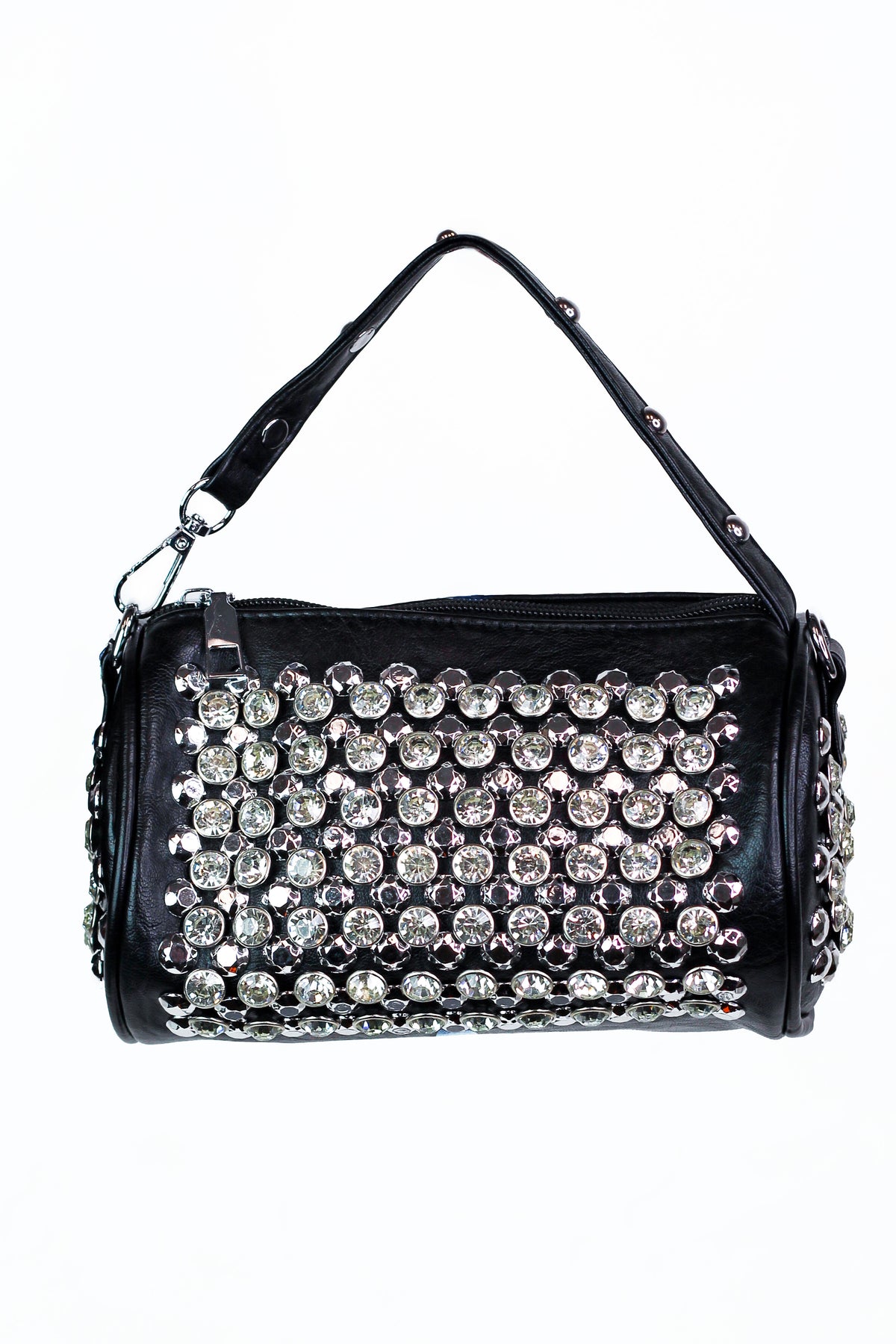 Studded Rhinestone Barrel Bag