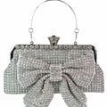Rhinestone Mesh Clutch w/ Front Bow & Jewel Closure