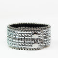 Rhinestone & Baguette Stripes Genuine Leather Snap Bracelet