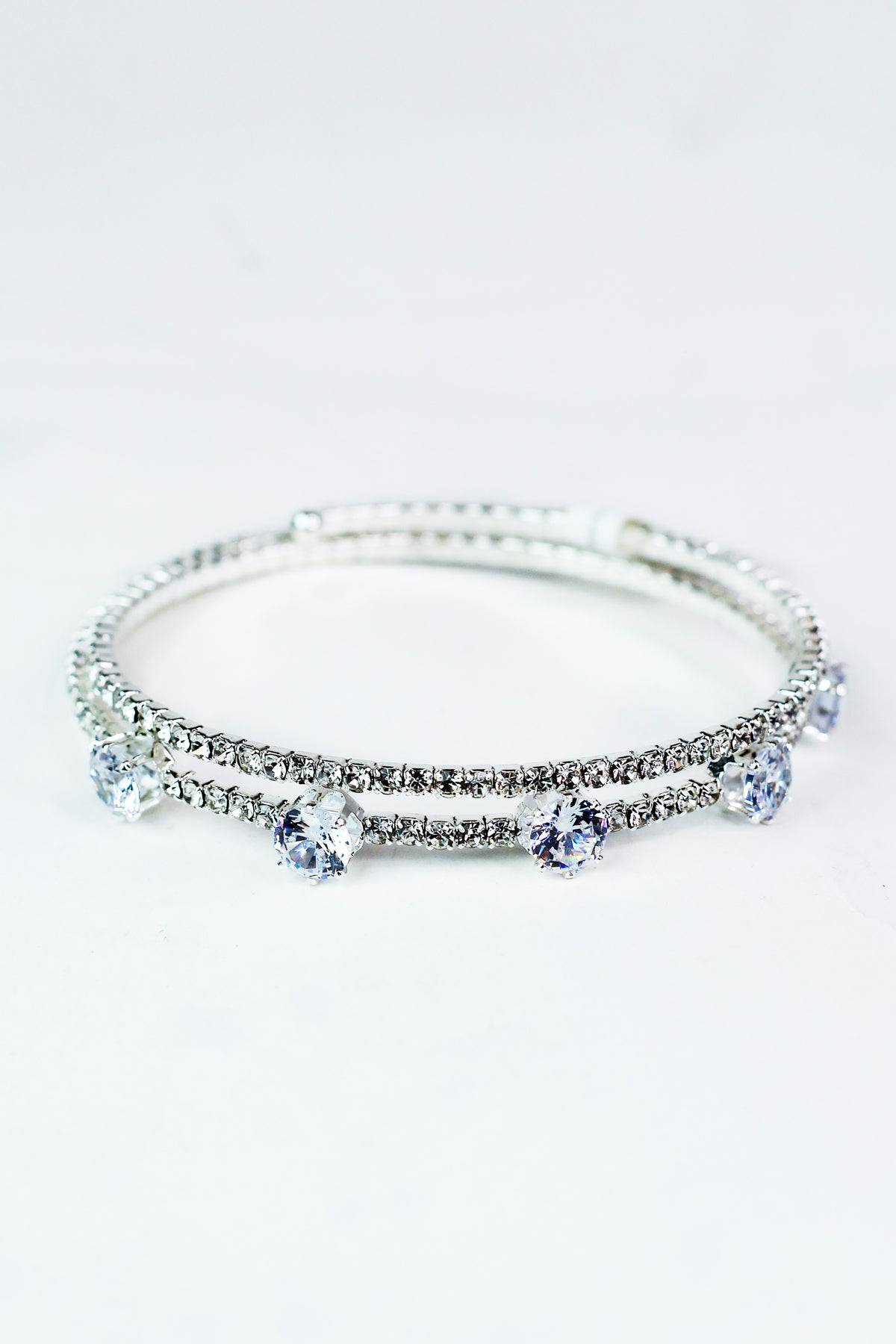 Spaced Rounds & Rhinestones 2 Row Coil Bracelet