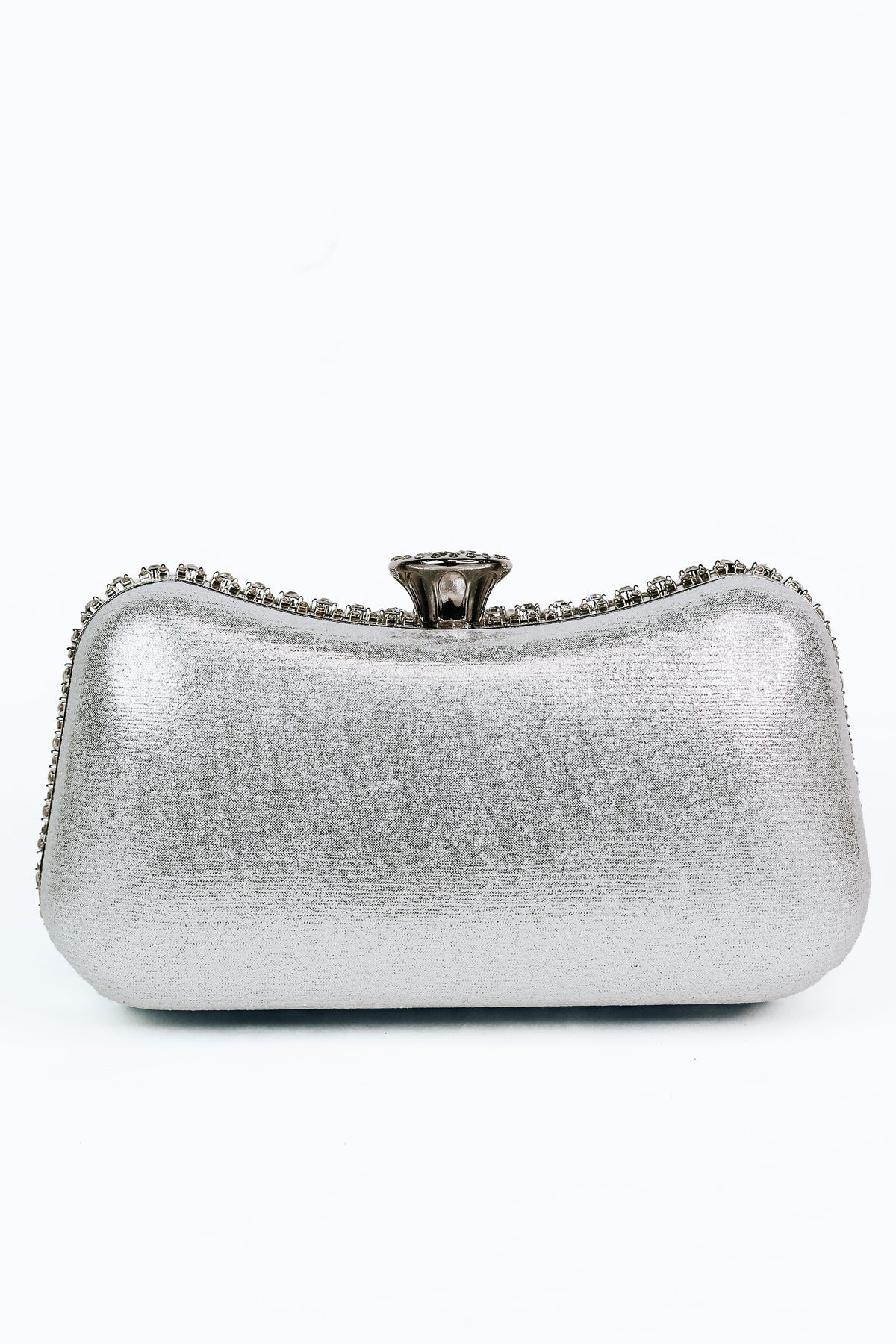 Large Rhinestone Satin Back Large Gem Accent Snap Clutch