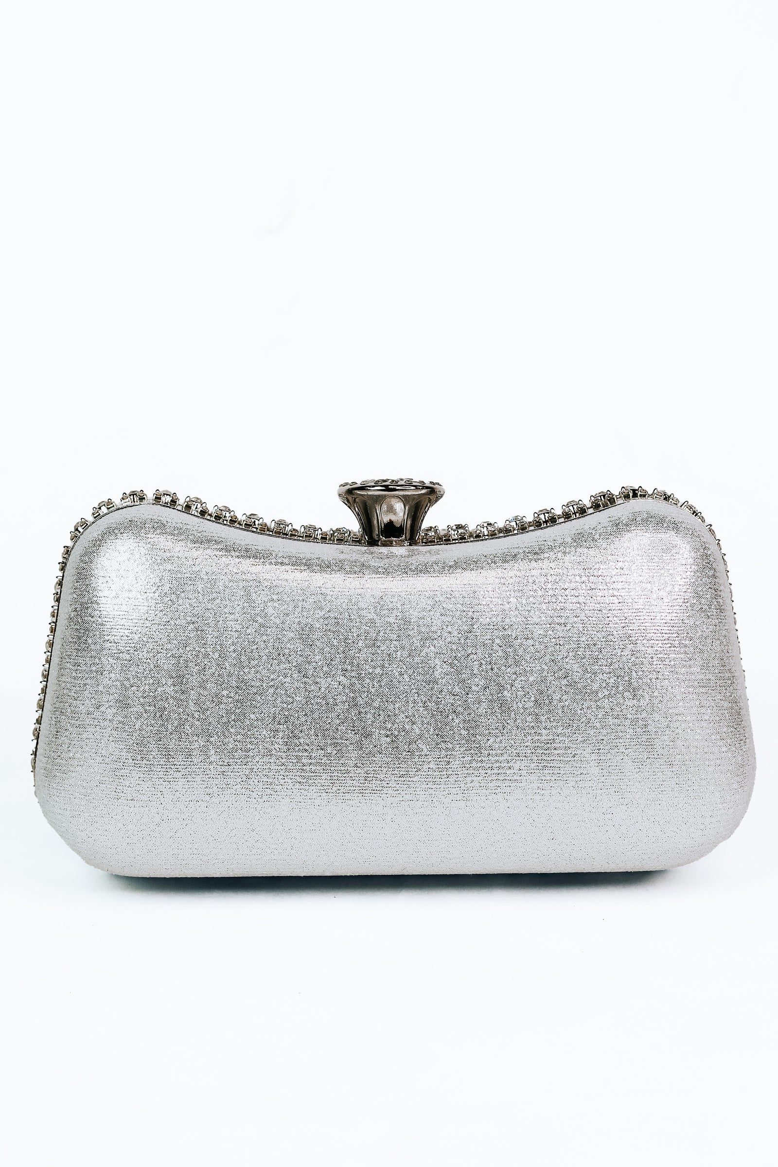 Large Rhinestone Satin Back Large Gem Accent Snap Clutch