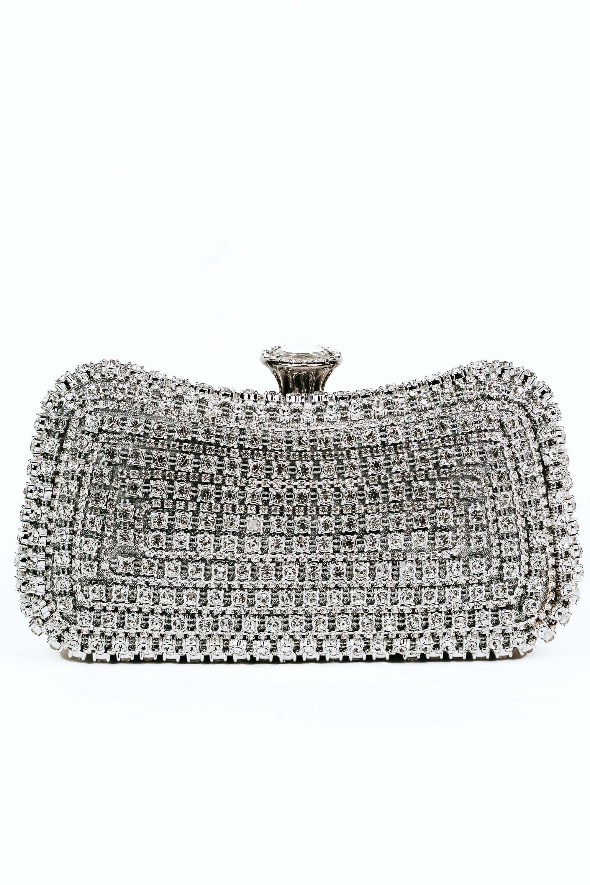 Large Rhinestone Satin Back Large Gem Accent Snap Clutch