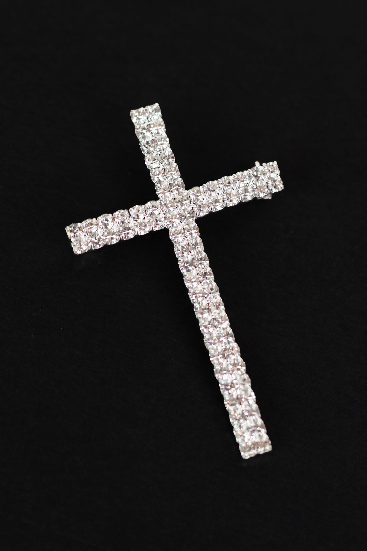 Two Row Rhinestone Cross Brooch