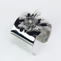 Large Metal Flower & Pearl Accent Cuff Bracelet