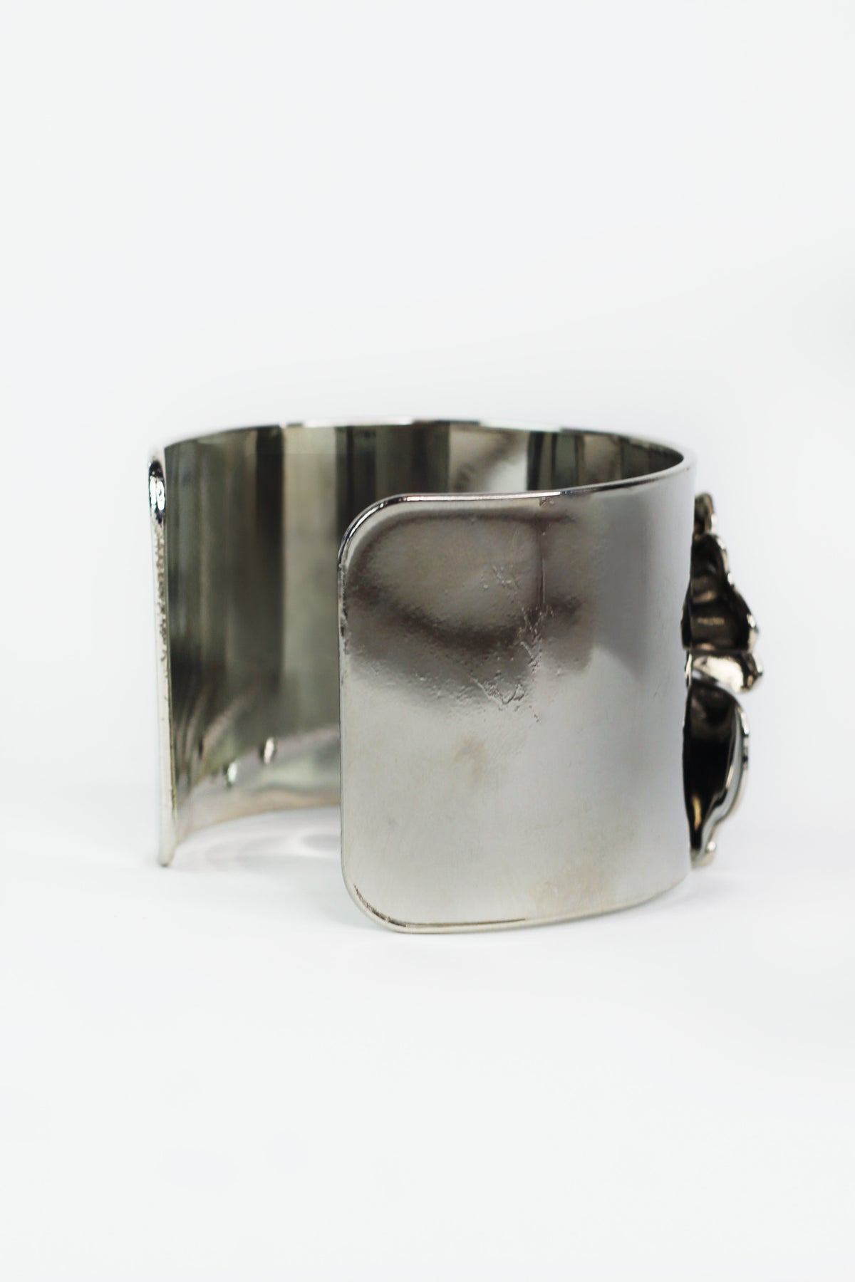 Large Metal Flower & Pearl Accent Cuff Bracelet