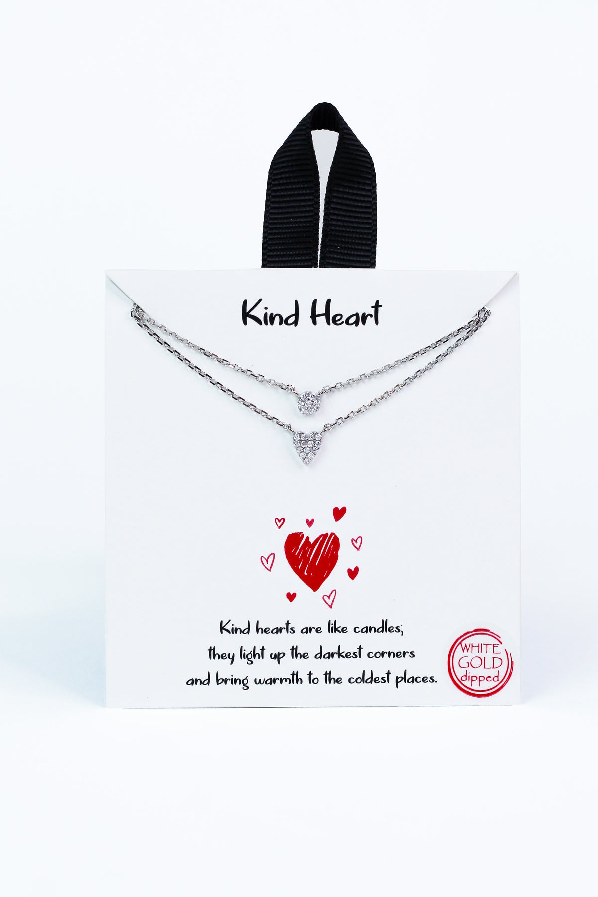 Double Chain Dainty Heart &amp; Circle Necklace