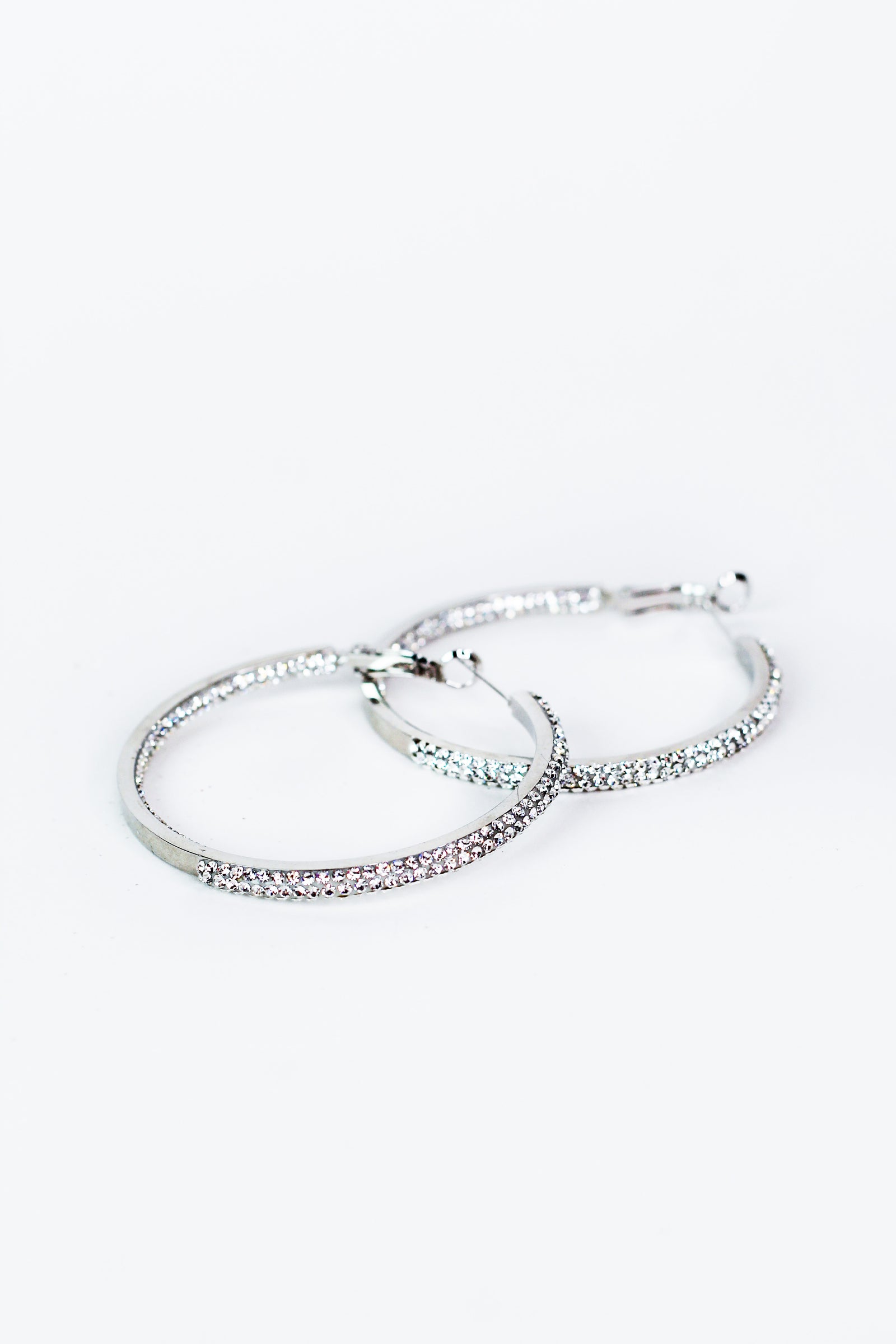 Large 3 Row Pave In & Out Lever Back Hoop Earrings