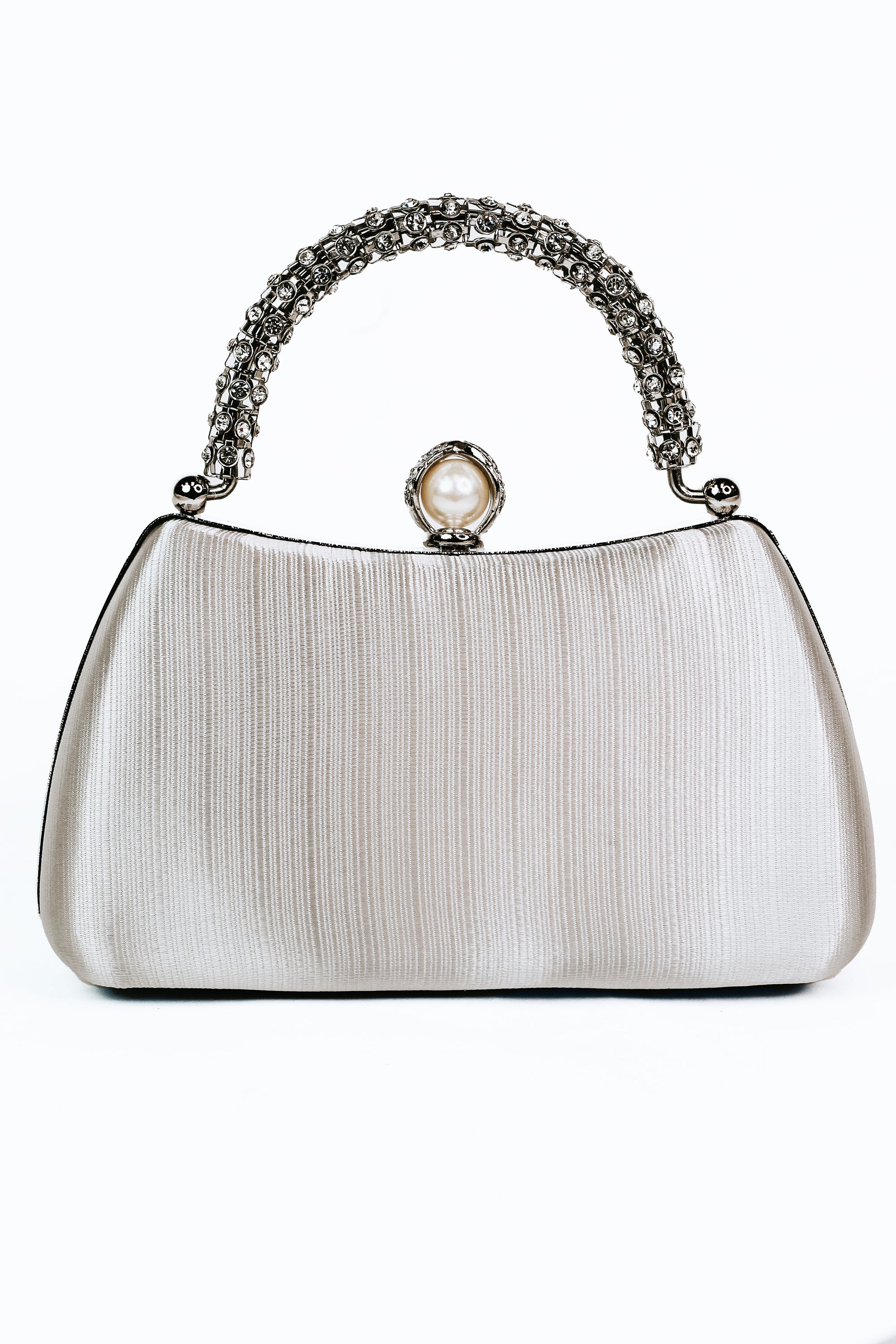 Rhinestone Handle Fabric Wrap Front Pearl Snap Clutch