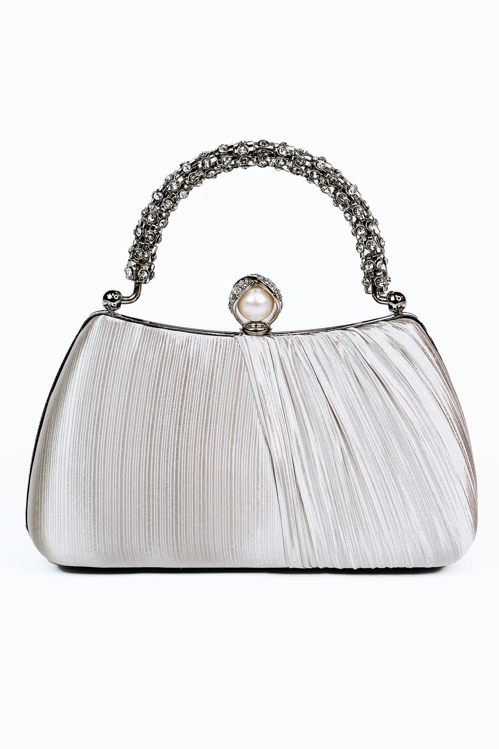 Rhinestone Handle Fabric Wrap Front Pearl Snap Clutch