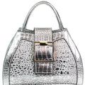 Faux Reptile Handbag w/ Floral Lace Overlay & Large Buckle Strap