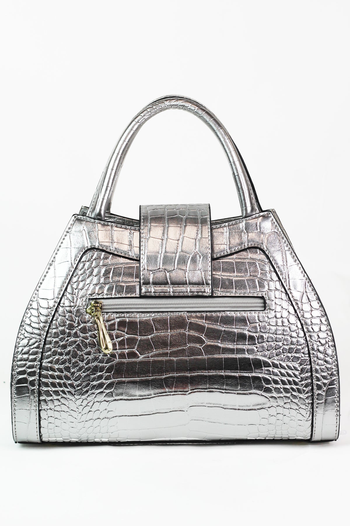 Faux Reptile Handbag w/ Floral Lace Overlay & Large Buckle Strap
