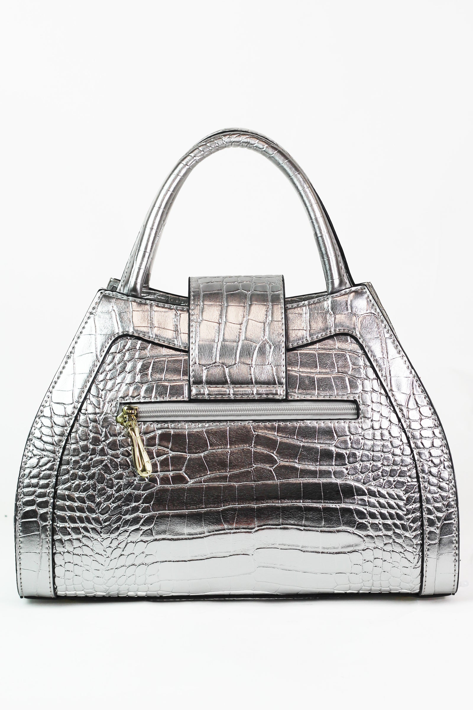 Faux Reptile Handbag w/ Floral Lace Overlay & Large Buckle Strap