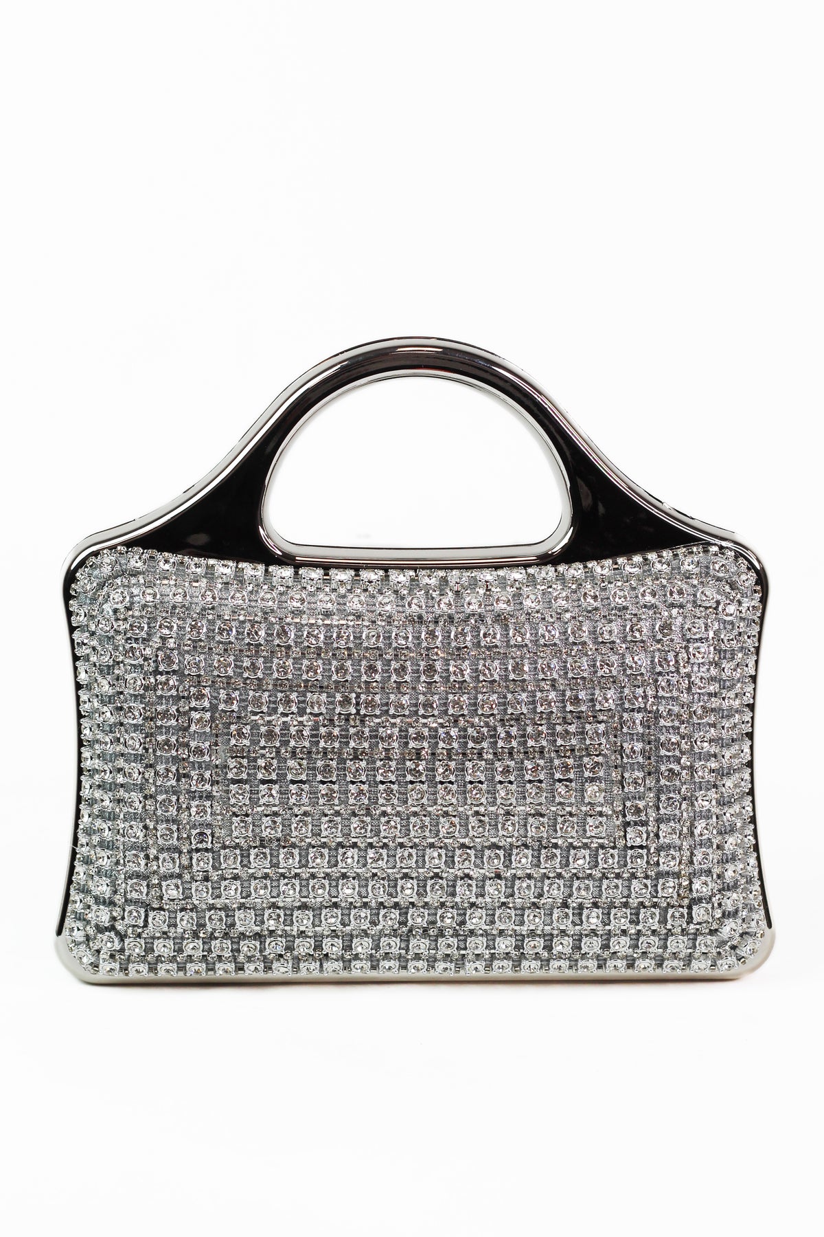 Multi Size Rhinestone Front Clutch w/ Curved Handle