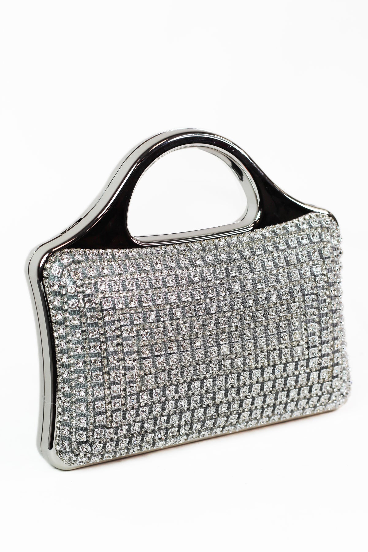 Multi Size Rhinestone Front Clutch w/ Curved Handle