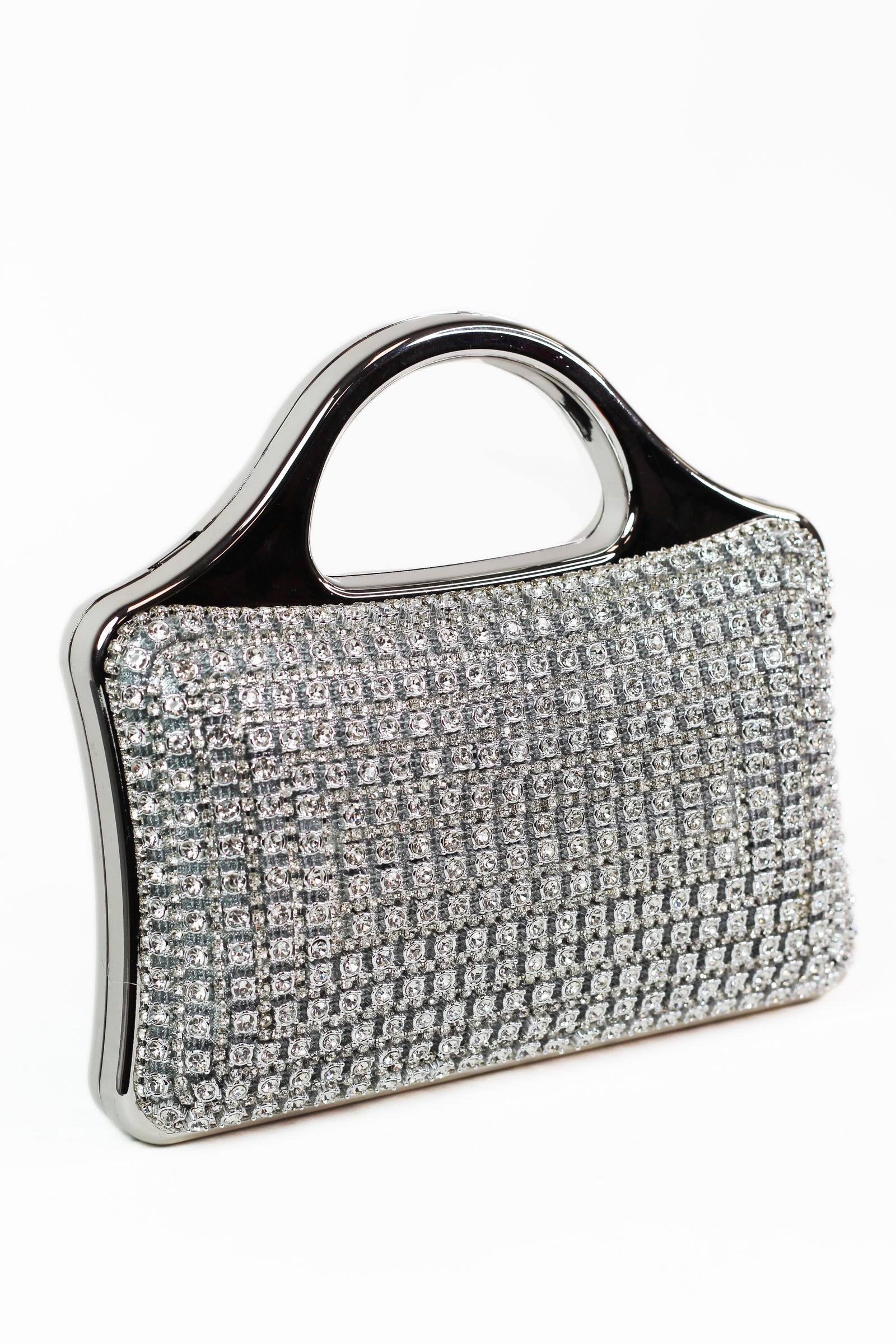 Multi Size Rhinestone Front Clutch w/ Curved Handle