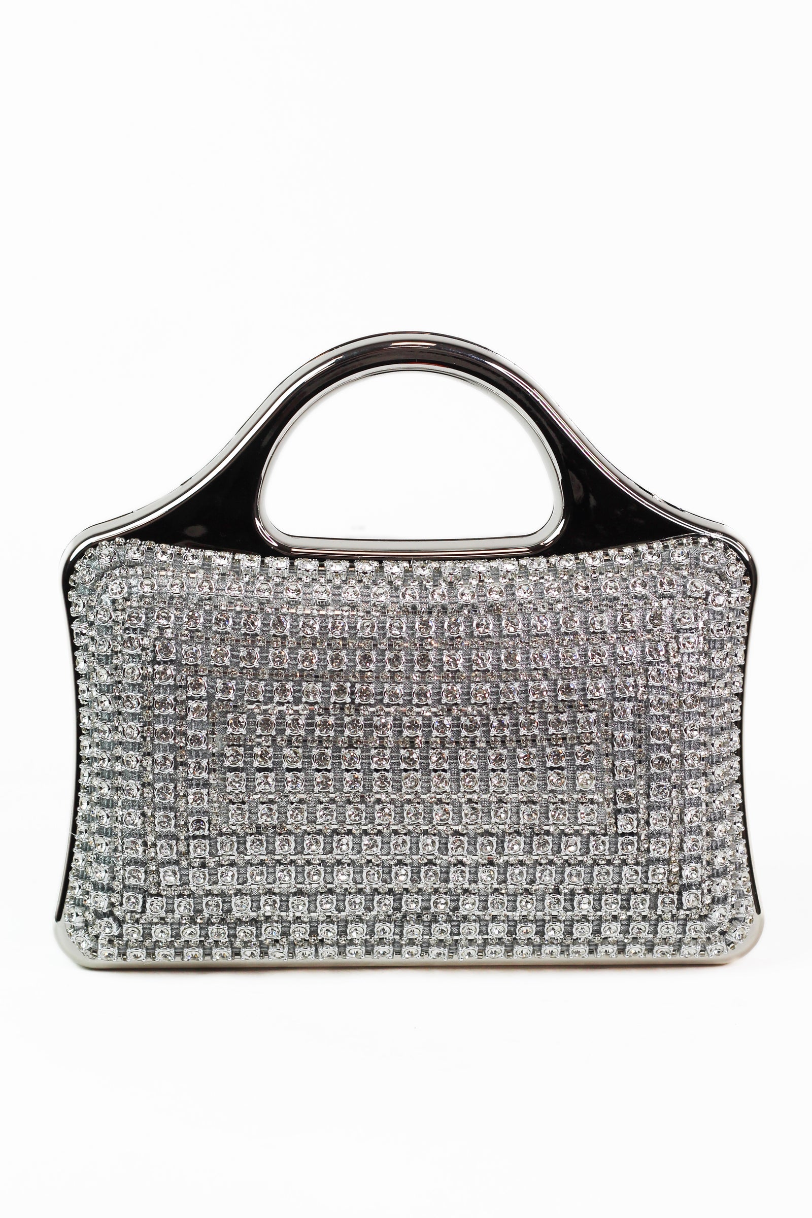 Multi Size Rhinestone Front Clutch w/ Curved Handle