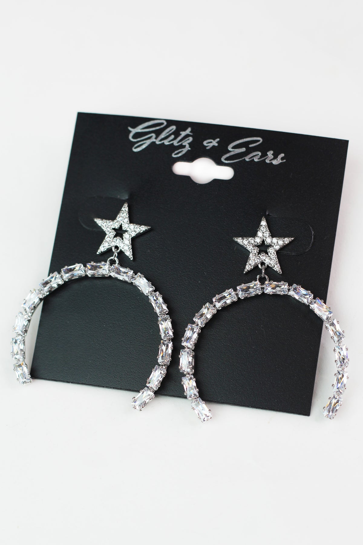 Open Star Post Baguette Arch Earring