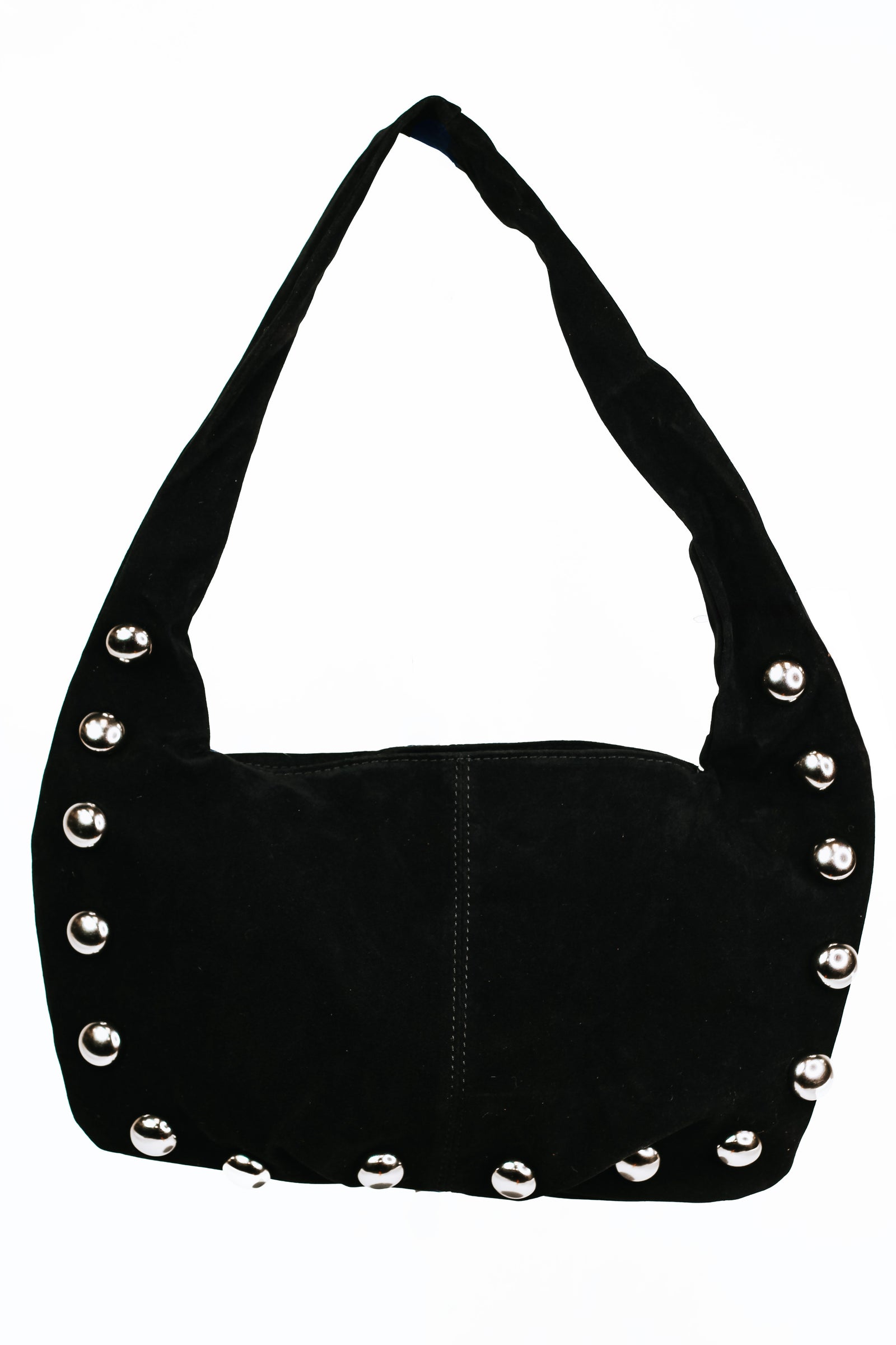 Faux Suede Shoulder Bag w/ Stud Accents